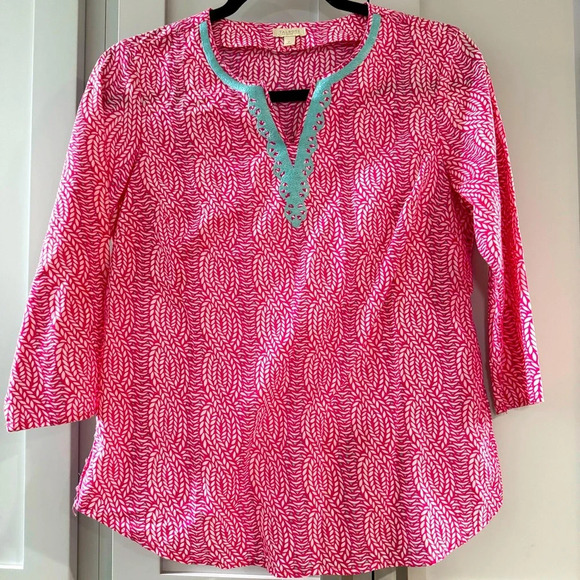 Talbots Embroidered Split Neck Tunic Top Size P - Picture 1 of 4